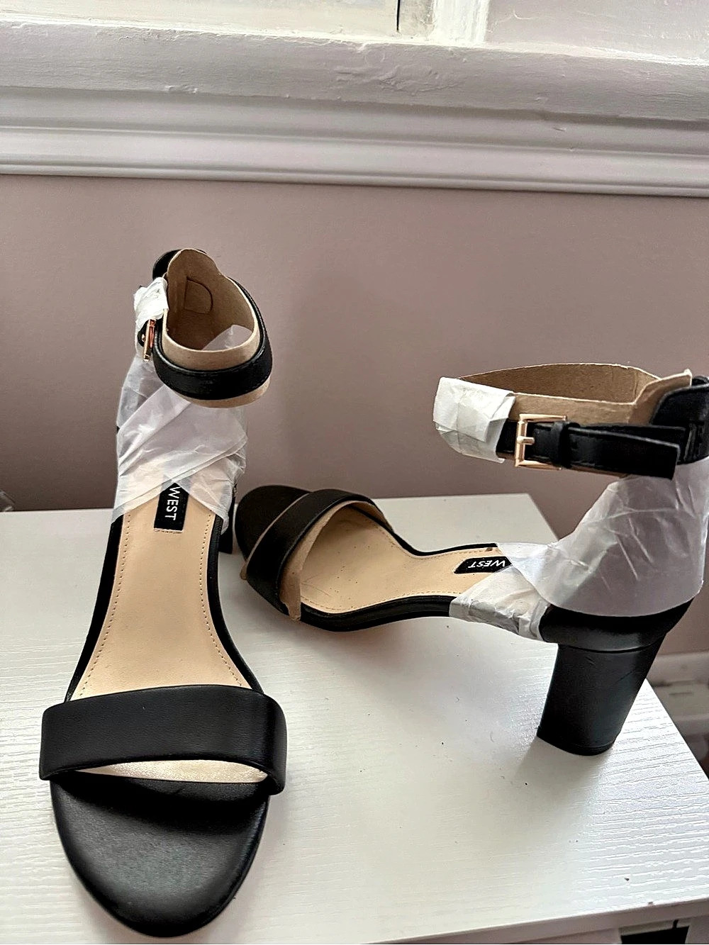 Nine West Ankle Strap Block Heel Sandals Black